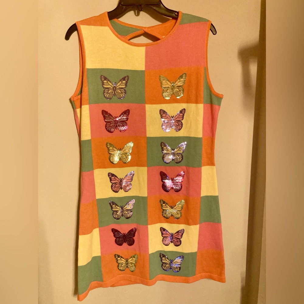 EUC queen of sparkles butterfly sweater dress size medium
